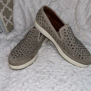 Donald J Pliner Mickey Tan Silver-Studded Suede Sneaker